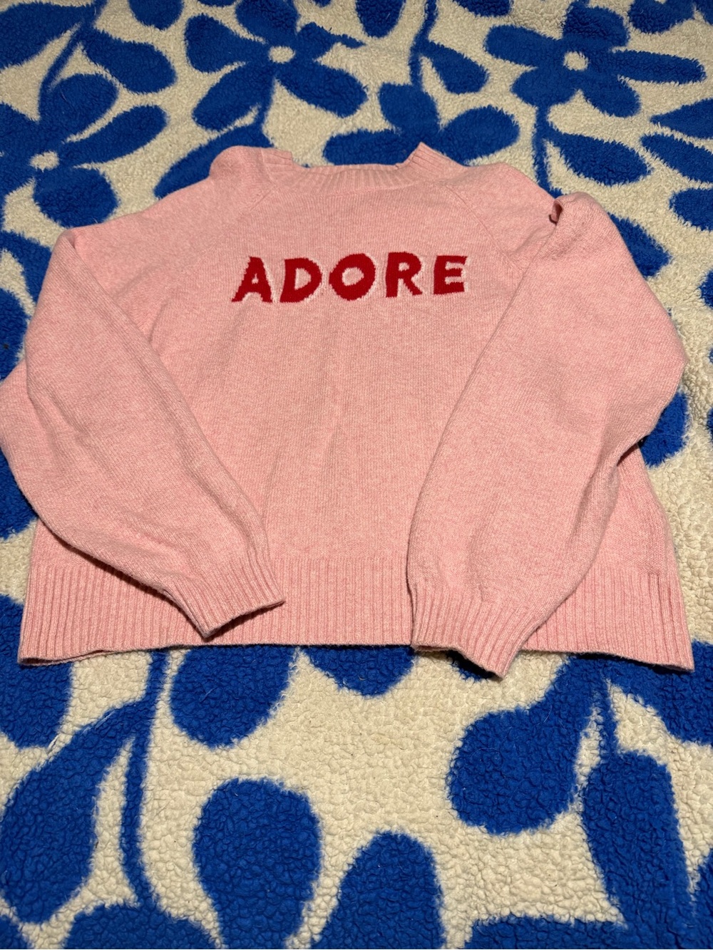 Women’s Adore Pink Knit Sweater with Red Lettering